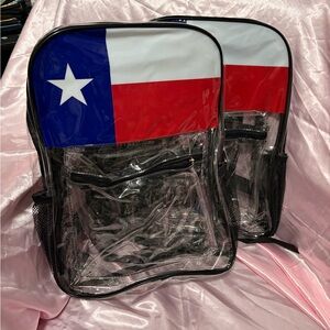 Set of 2!! Clear Vinyl Backpack with Texas Flag Panel
